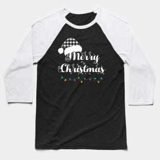 Merry Christmas Lights Santa Hat With White Plaid Xmas Holiday Baseball T-Shirt